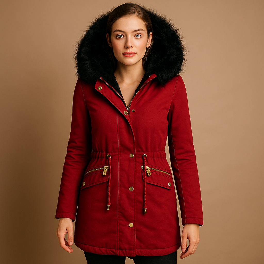 Thermal winter coat with faux fur hood for women | Liana