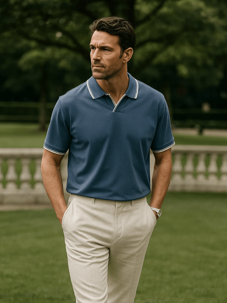 Timeless Black V-Neck Polo for Men