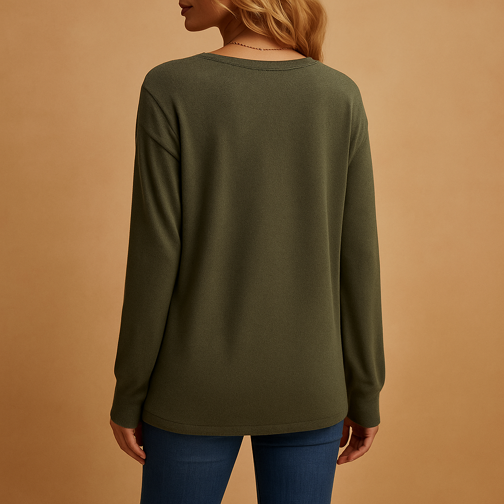 V-neck button blouse with relaxed fit for women | Elise