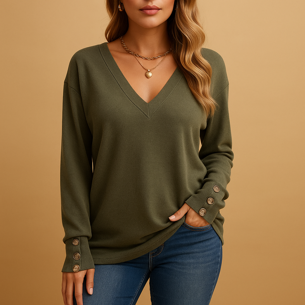 V-neck button blouse with relaxed fit for women | Elise