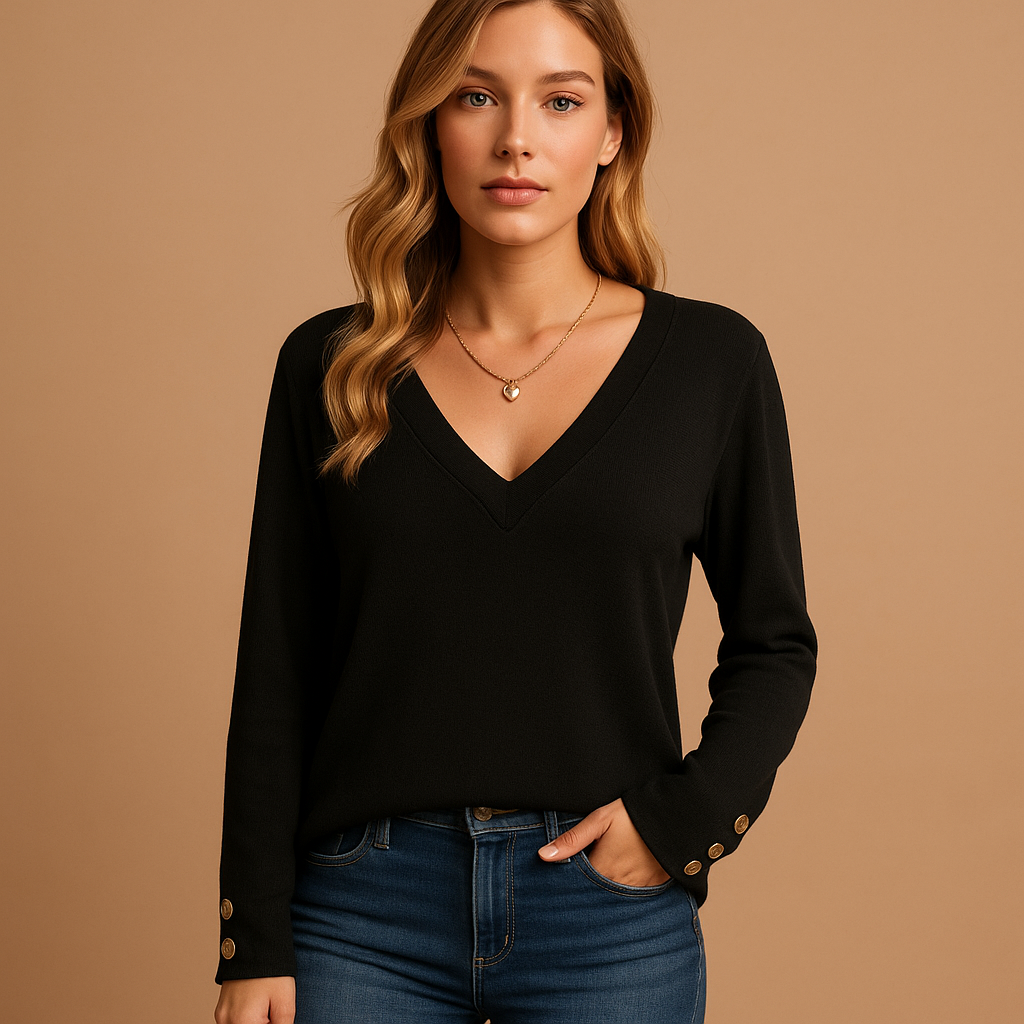 V-neck button blouse with relaxed fit for women | Elise