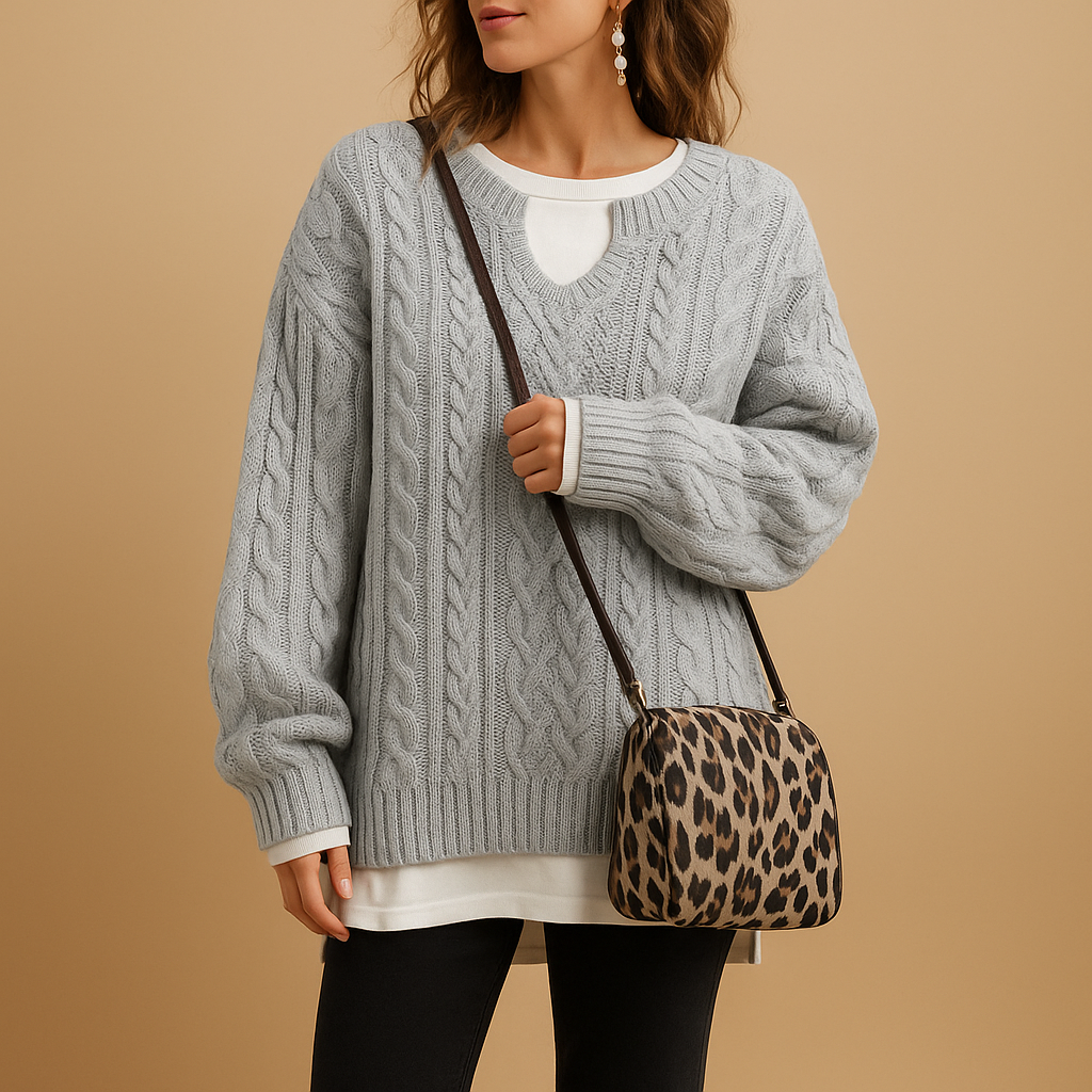 V-neck cotton knit sweater for women | Amelia