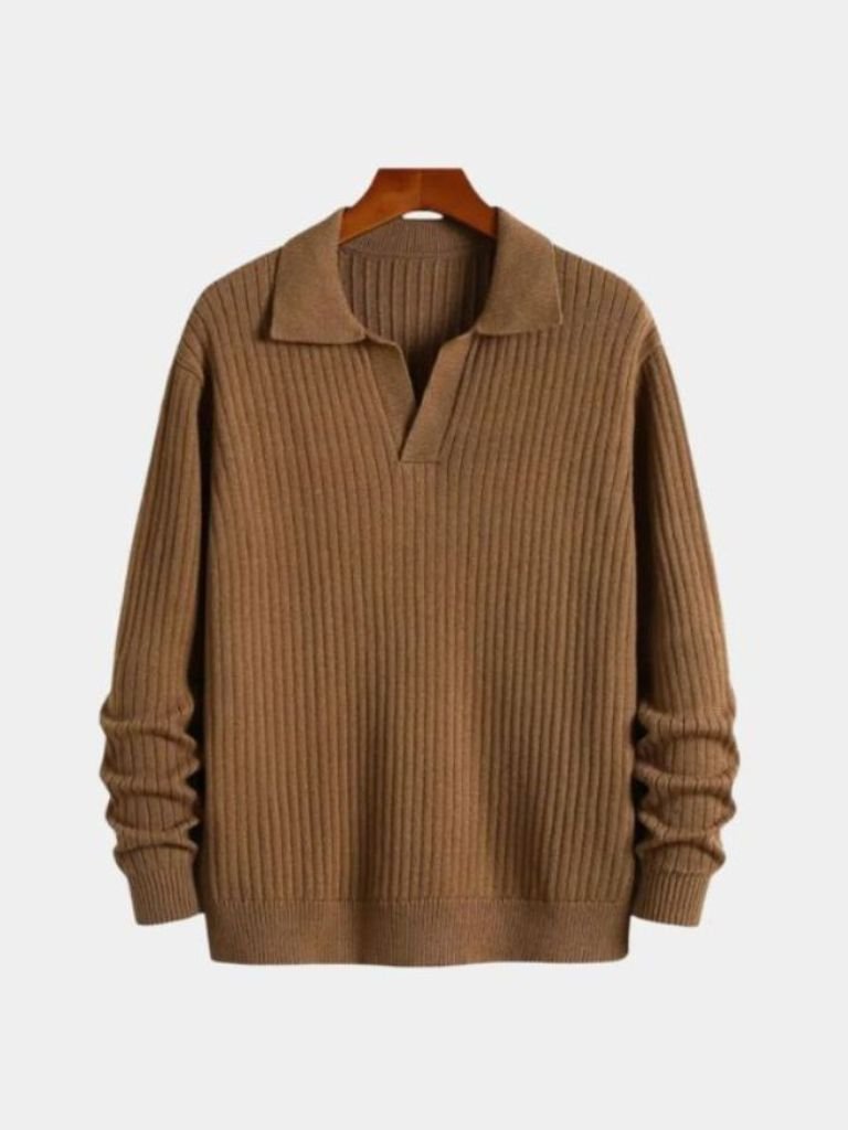 V-Neck Polo Sweater Ribbed for Men