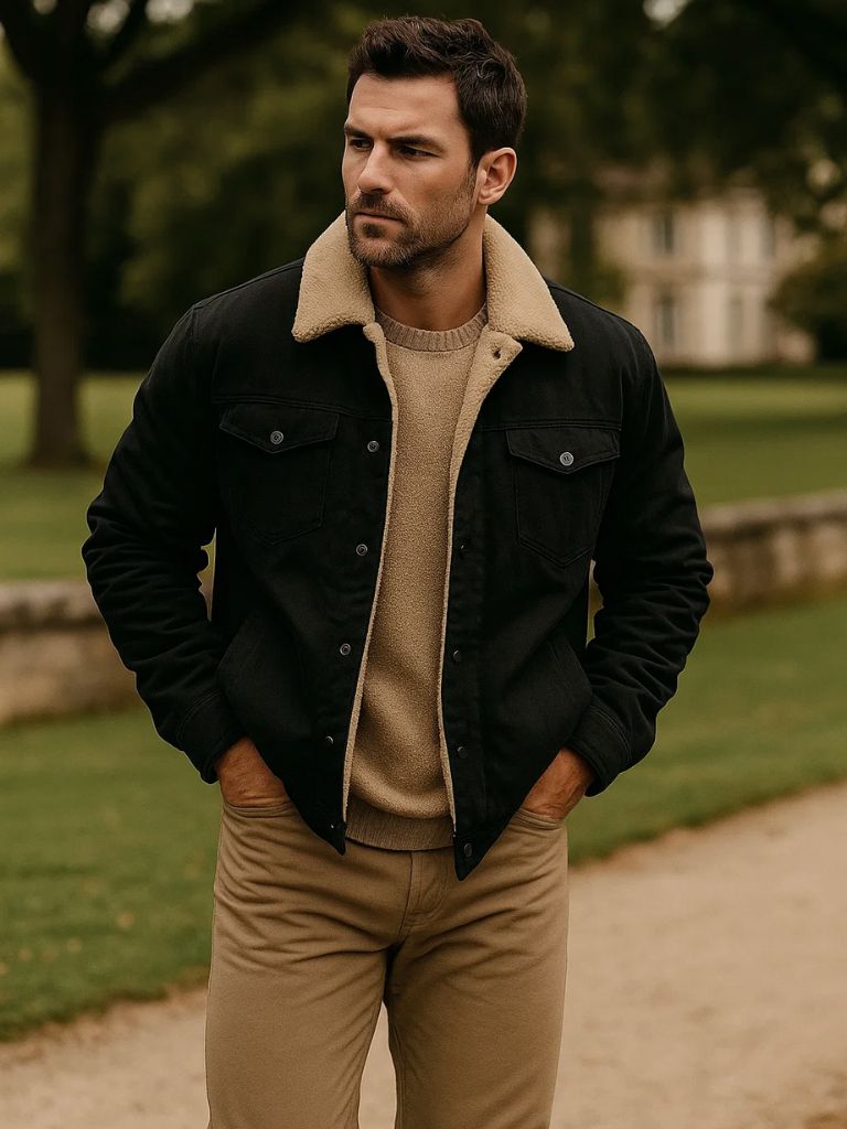 Vintage Fleece Bomber Jacket for Men