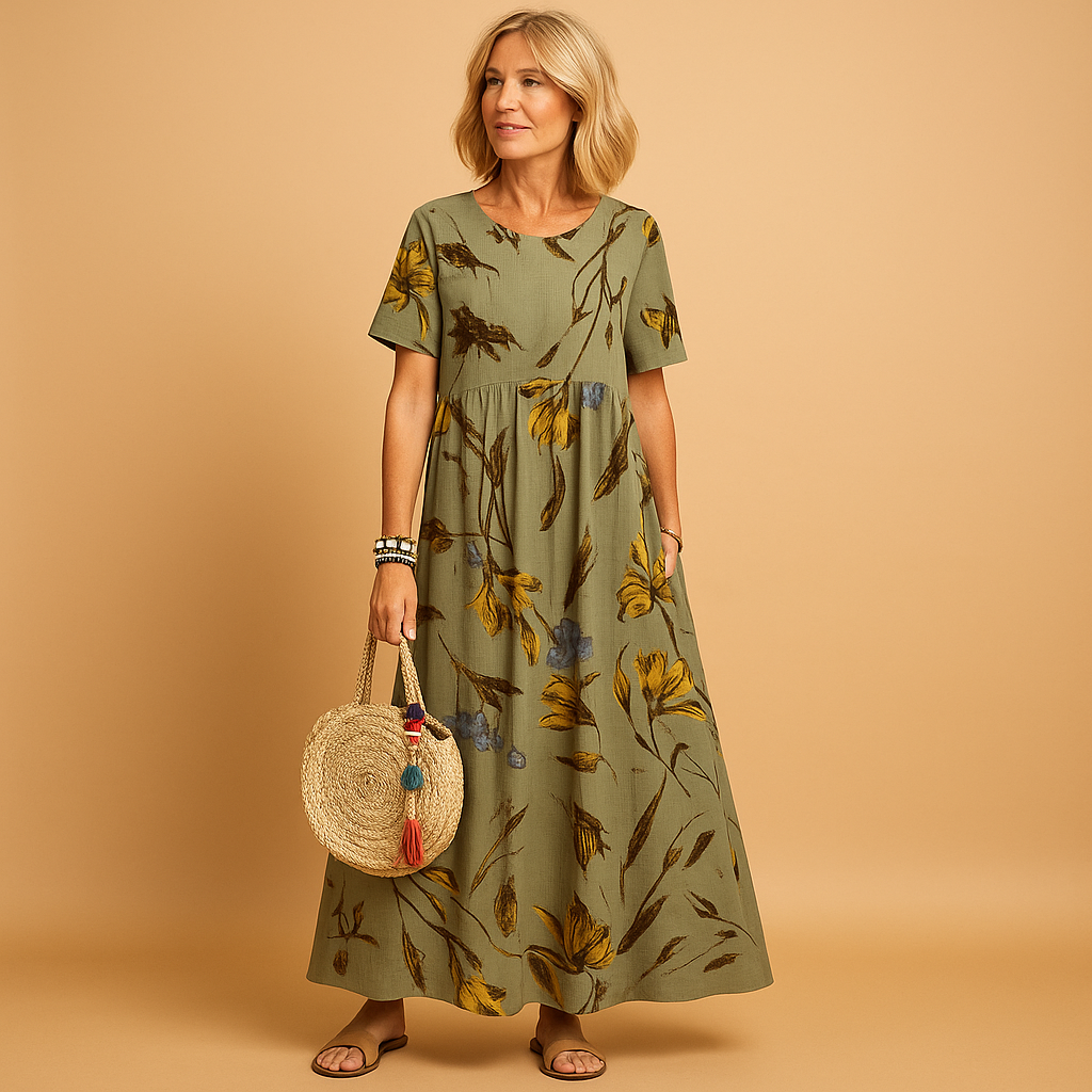 Vintage floral summer dress with boat neckline for women | Daphne