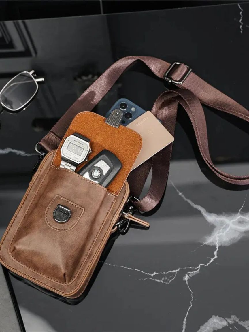 Vintage Mini Leather Crossbody Shoulder Bag for Men