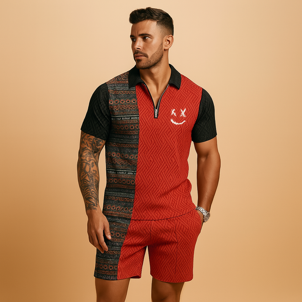 Vintage print polo and shorts summer set for men | Carter