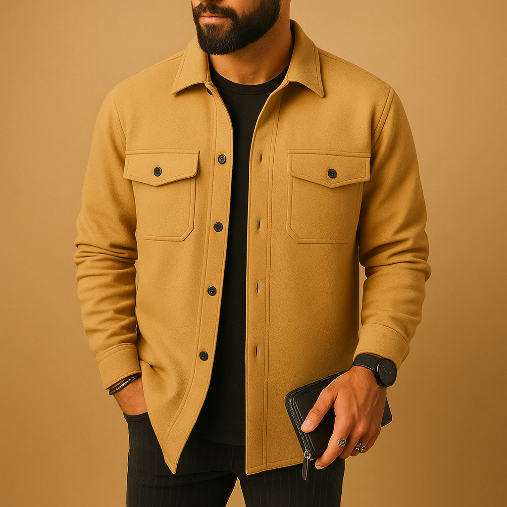 Warm flannel long sleeve shirt with button closure for men | Ethan