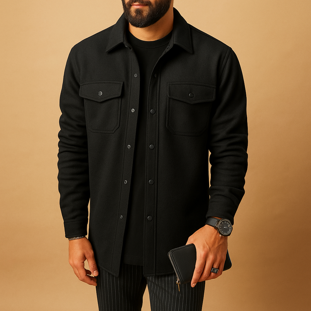 Warm flannel long sleeve shirt with button closure for men | Ethan