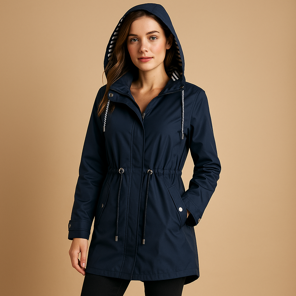 Waterproof rain parka with adjustable waist for women | Genzina