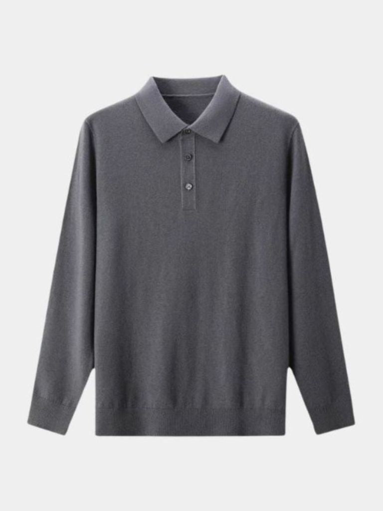 Wool Knit Button Up Polo Pullover for Men