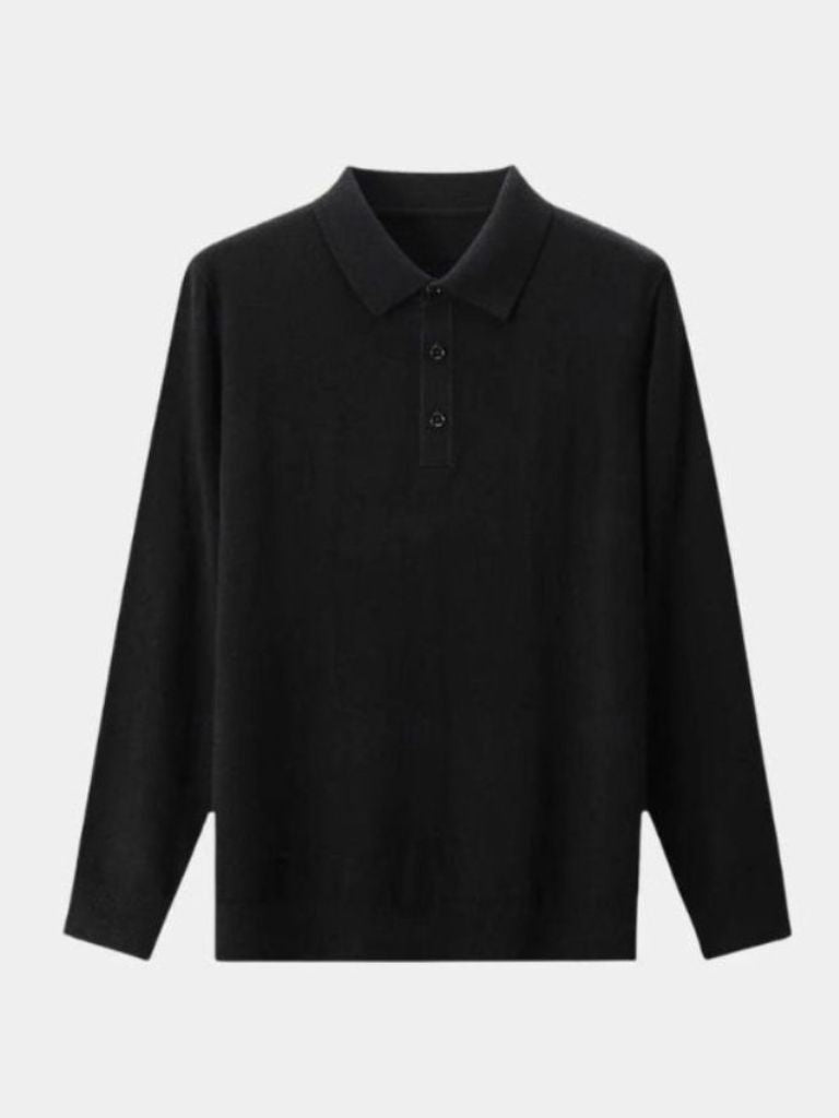 Wool Knit Button Up Polo Pullover for Men