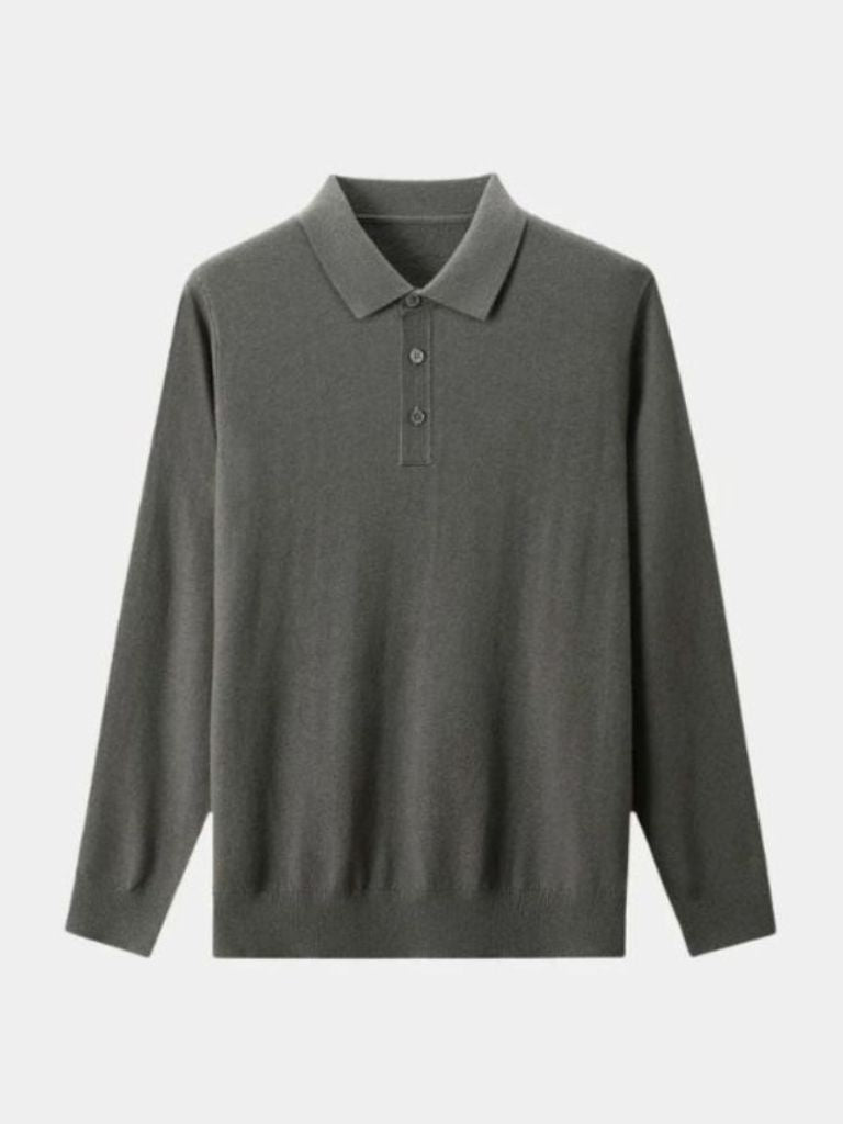 Wool Knit Button Up Polo Pullover for Men