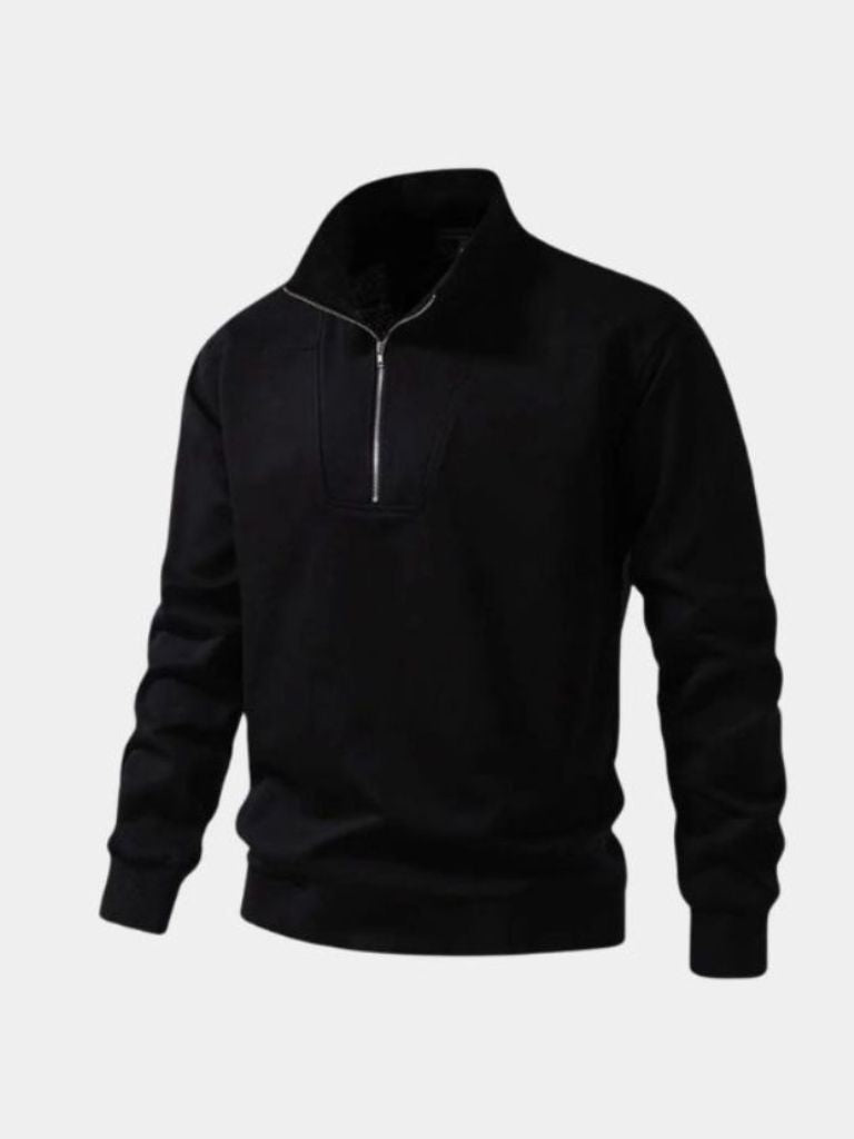 Zip Black Lapel Sports Hoodie Sweatshirt for Men