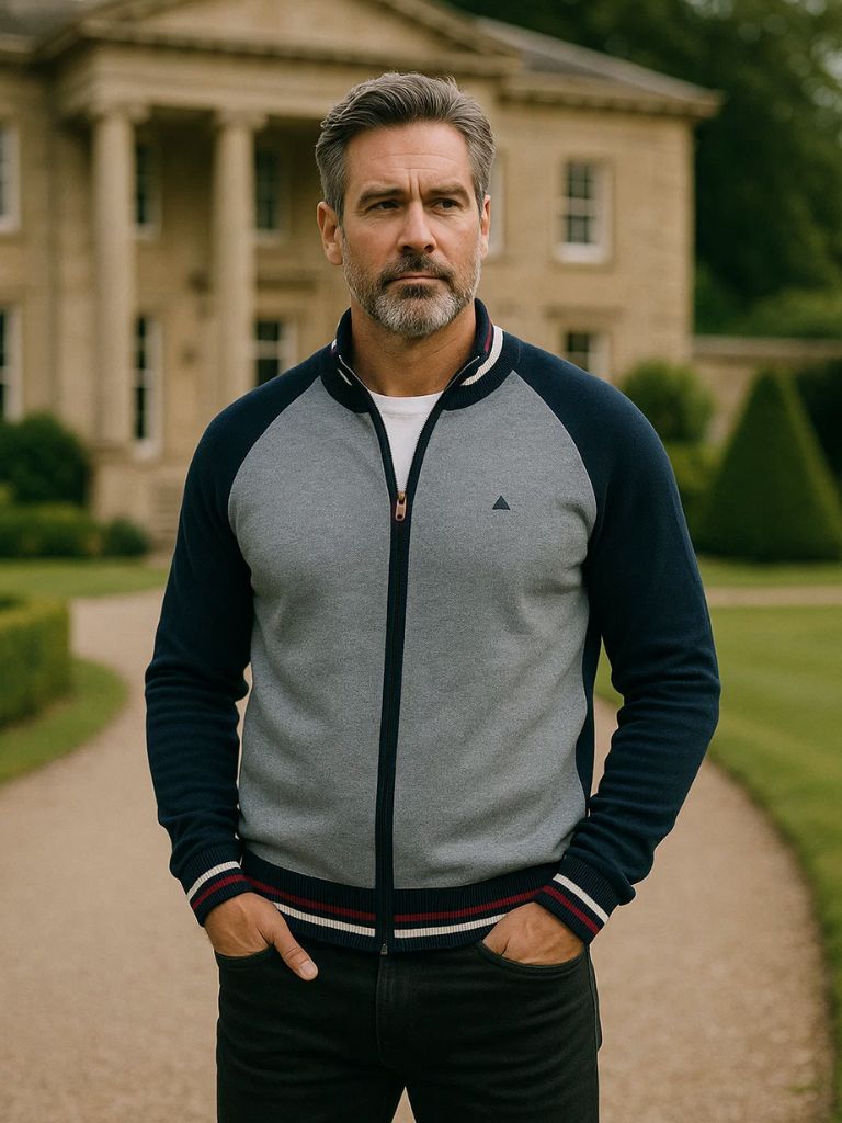 Zipper Color Block Standing Collar Cardigan Sweater for Men