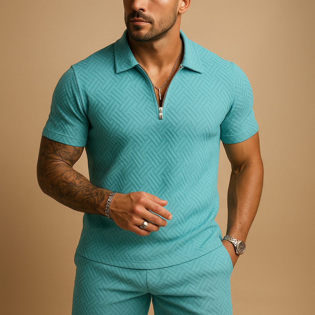 Zippered T-shirt and shorts summer set for men | Nolan