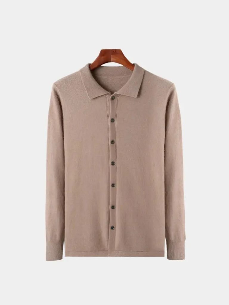 100% Cashmere Polo Cardigan for Men