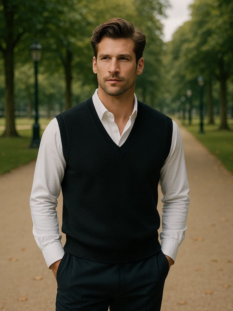 100% Cashmere V Neck Knit Vest for Men