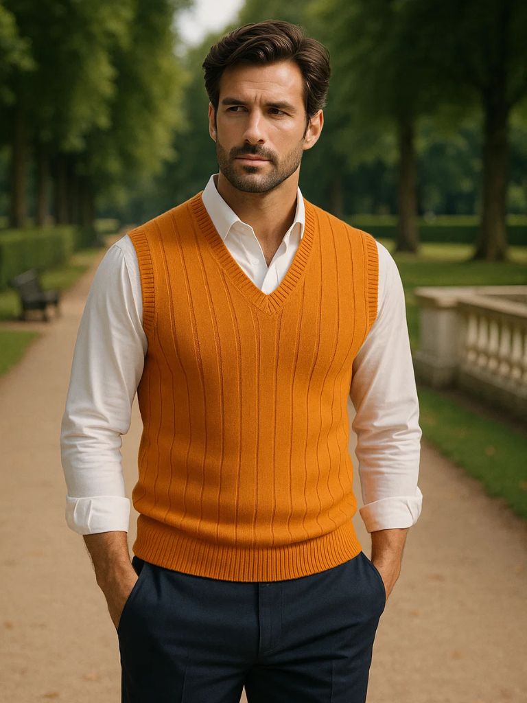 100% Merino Wool Pullover Sweater Vest for Men