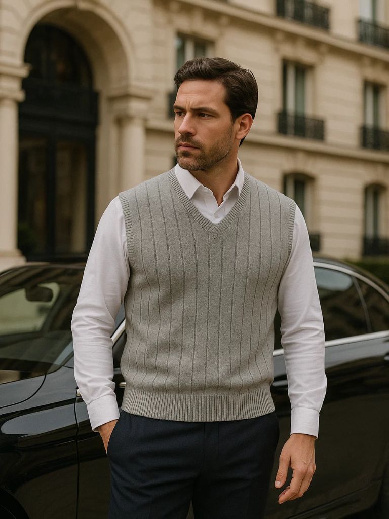 100% Merino Wool Pullover Sweater Vest for Men