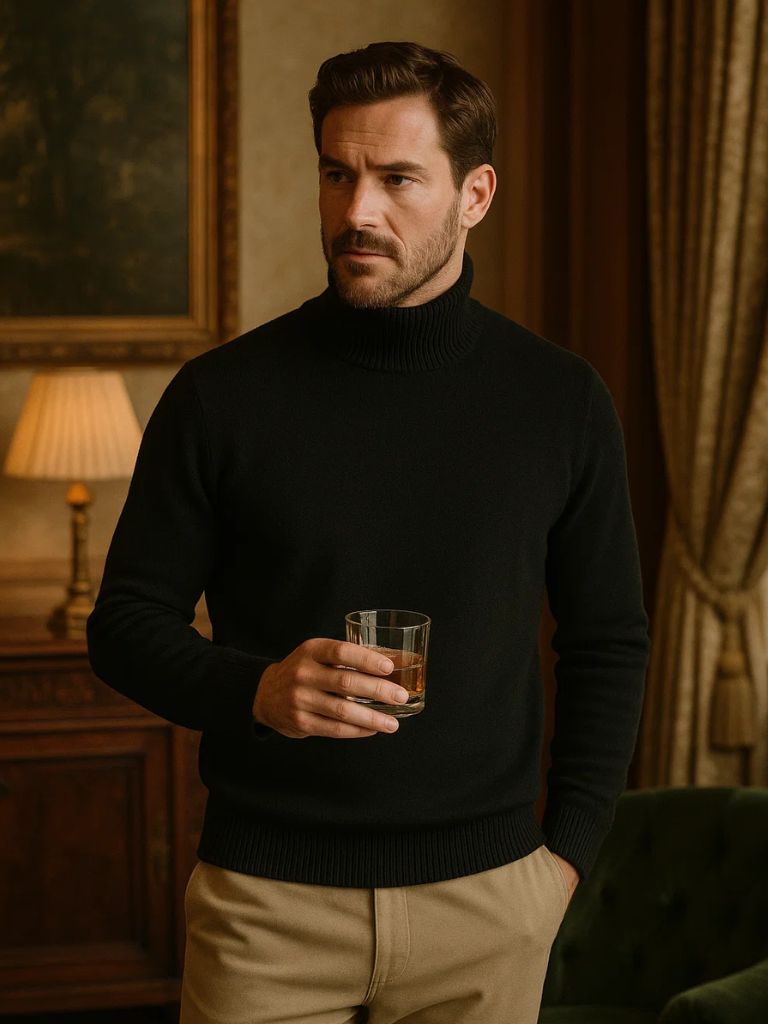 100% Merino Wool Turtleneck Sweater for Men
