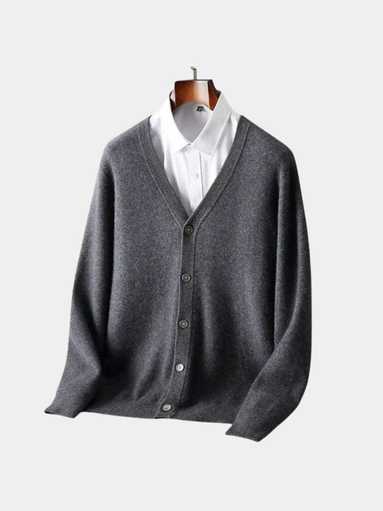 100% Merino Wool V Neck Knitwear Cardigan Sweater for Men