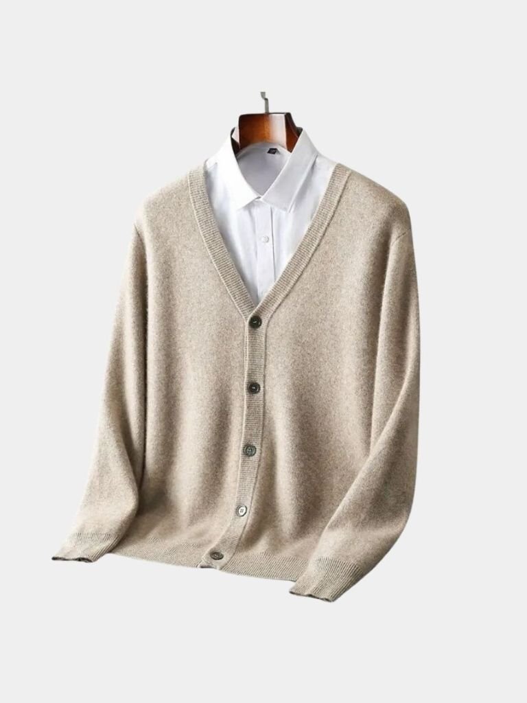 100% Merino Wool V Neck Knitwear Cardigan Sweater for Men