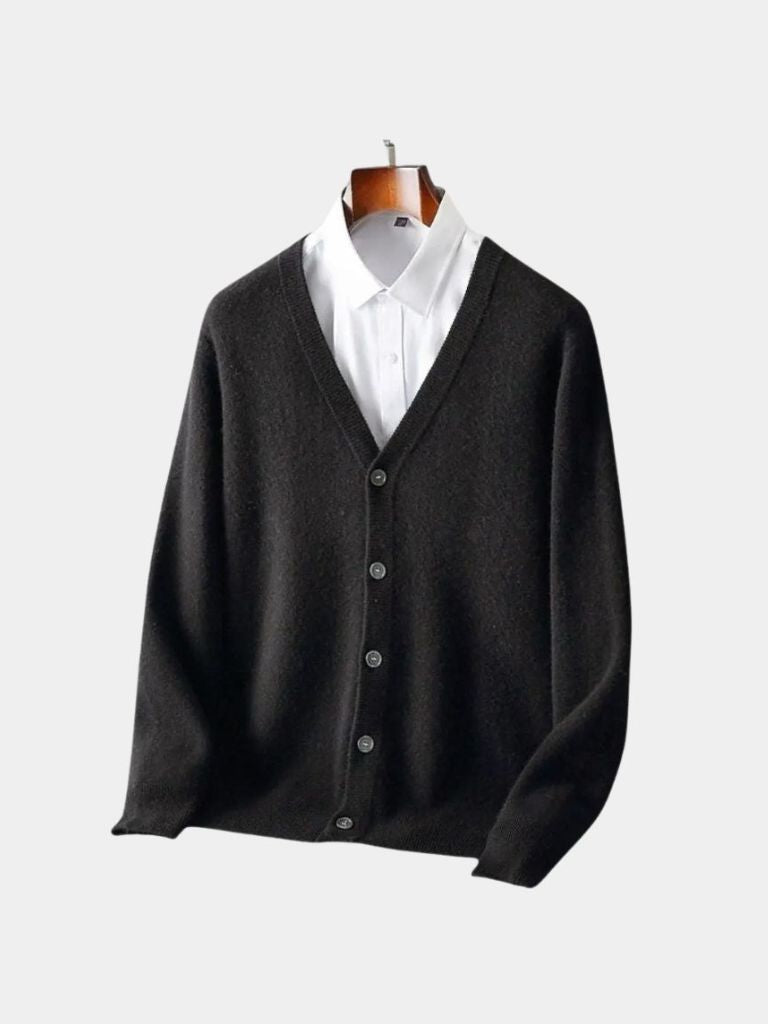 100% Merino Wool V Neck Knitwear Cardigan Sweater for Men