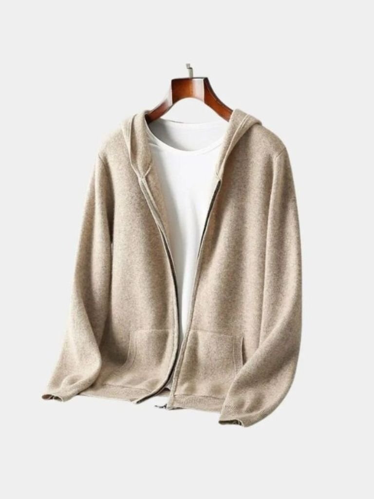 100% Merino Wool Zip Solid Color Sweater for Men