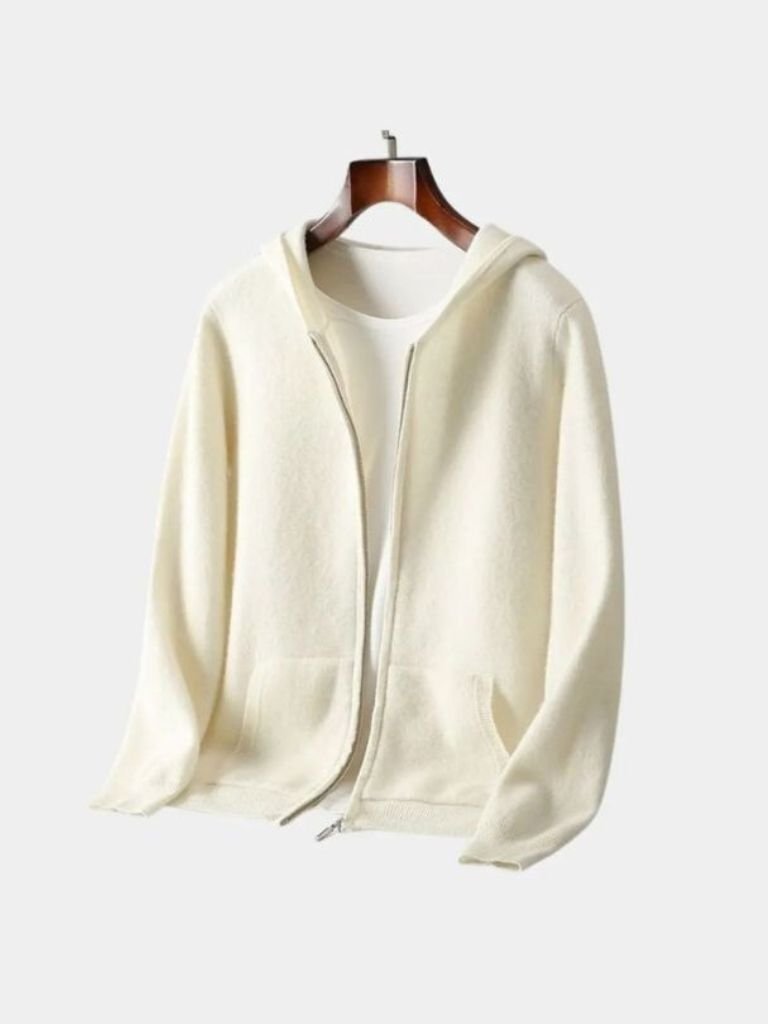 100% Merino Wool Zip Solid Color Sweater for Men