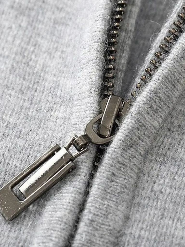 100% Merino Wool Zip Solid Color Sweater for Men