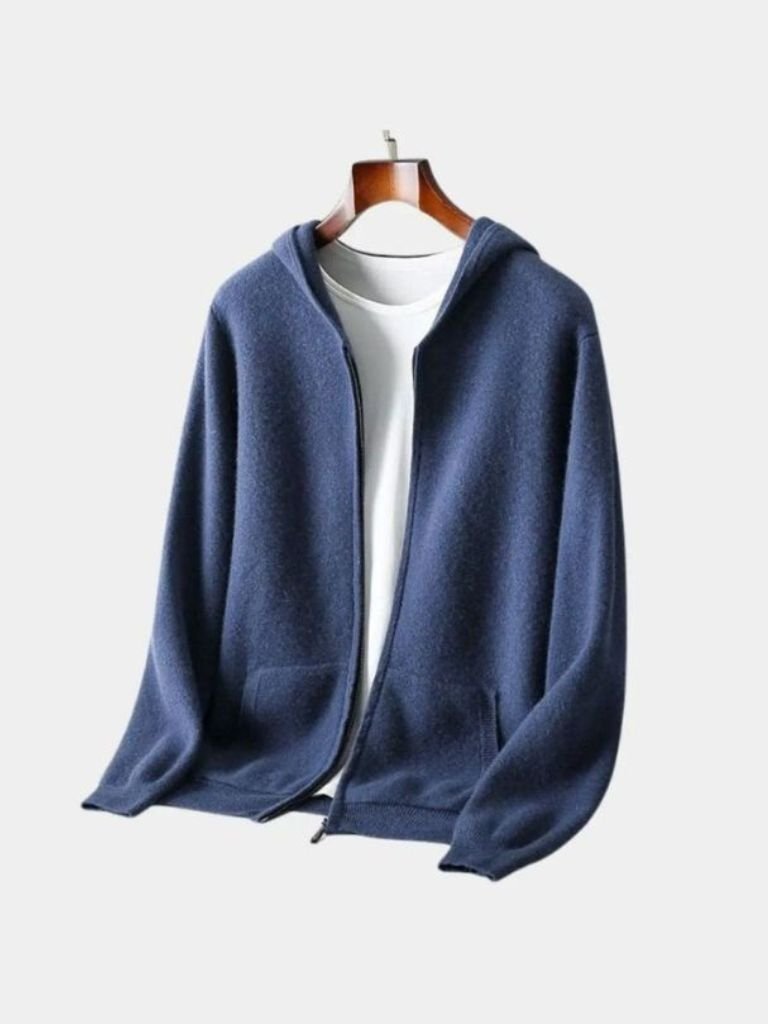 100% Merino Wool Zip Solid Color Sweater for Men