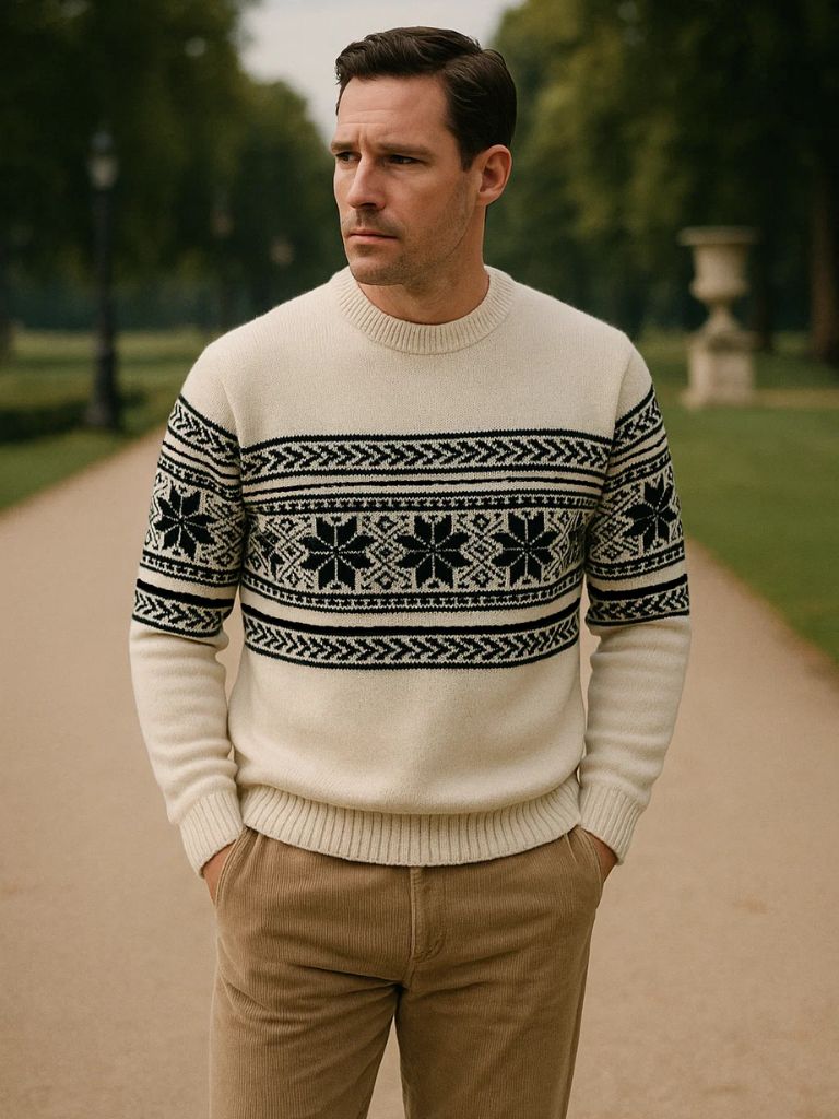 100% Wool Fair Isle Pullover Sweater Jumper for Men