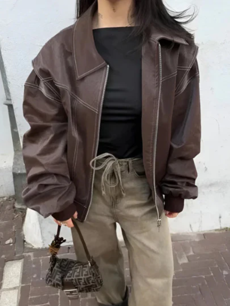 Casual Faux Leather Jacket for Women
