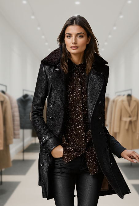 Sleek Modern Leather Overcoat for Women