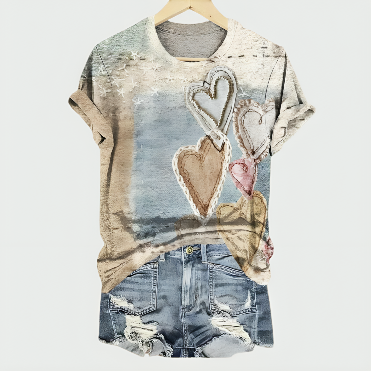 Amora Heart Print Vintage Tee