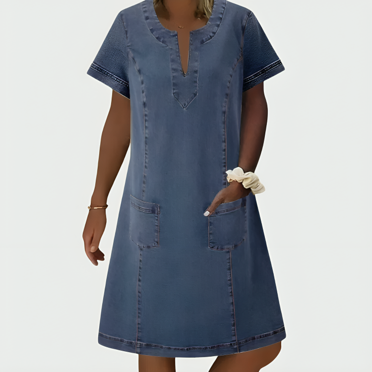 Florence Soft Denim Dress with Front Pockets