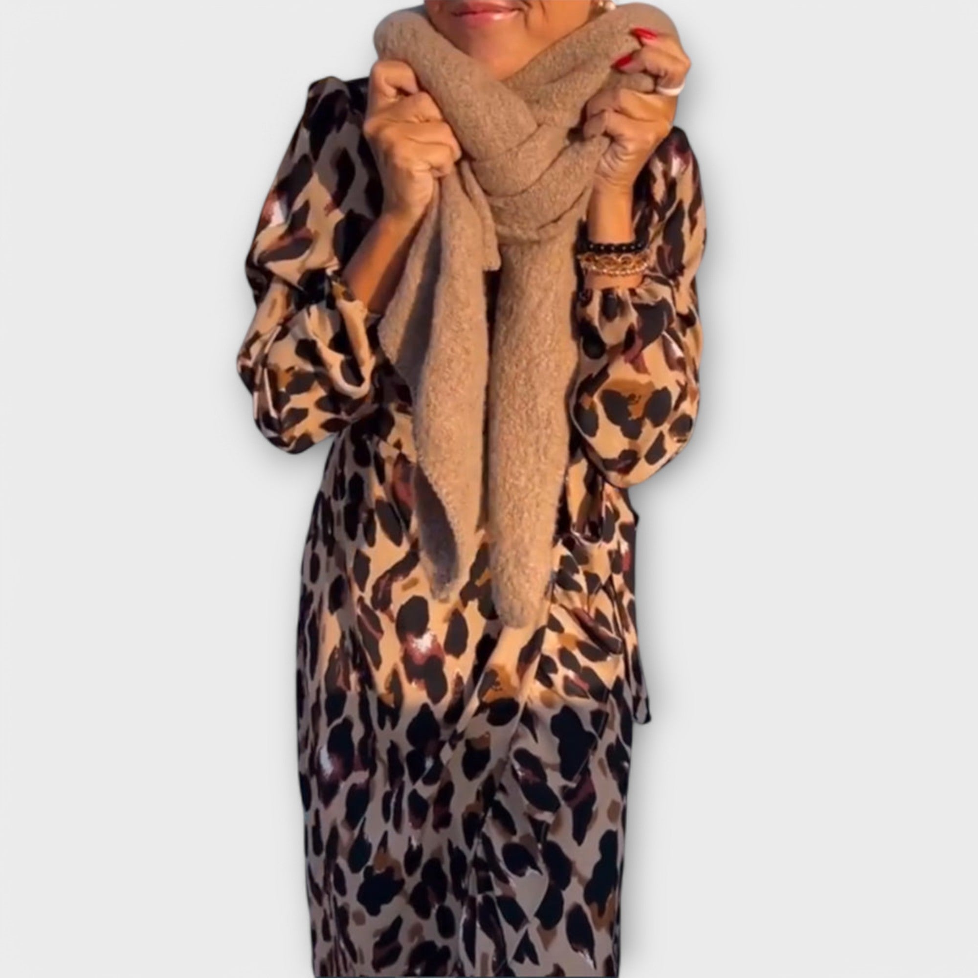 Casual Leopard Print Dress with V-neck