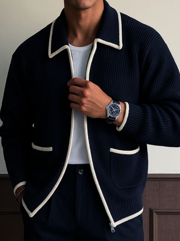 Riviera Retro Contrast Knit Cardigan - Cross & Crown