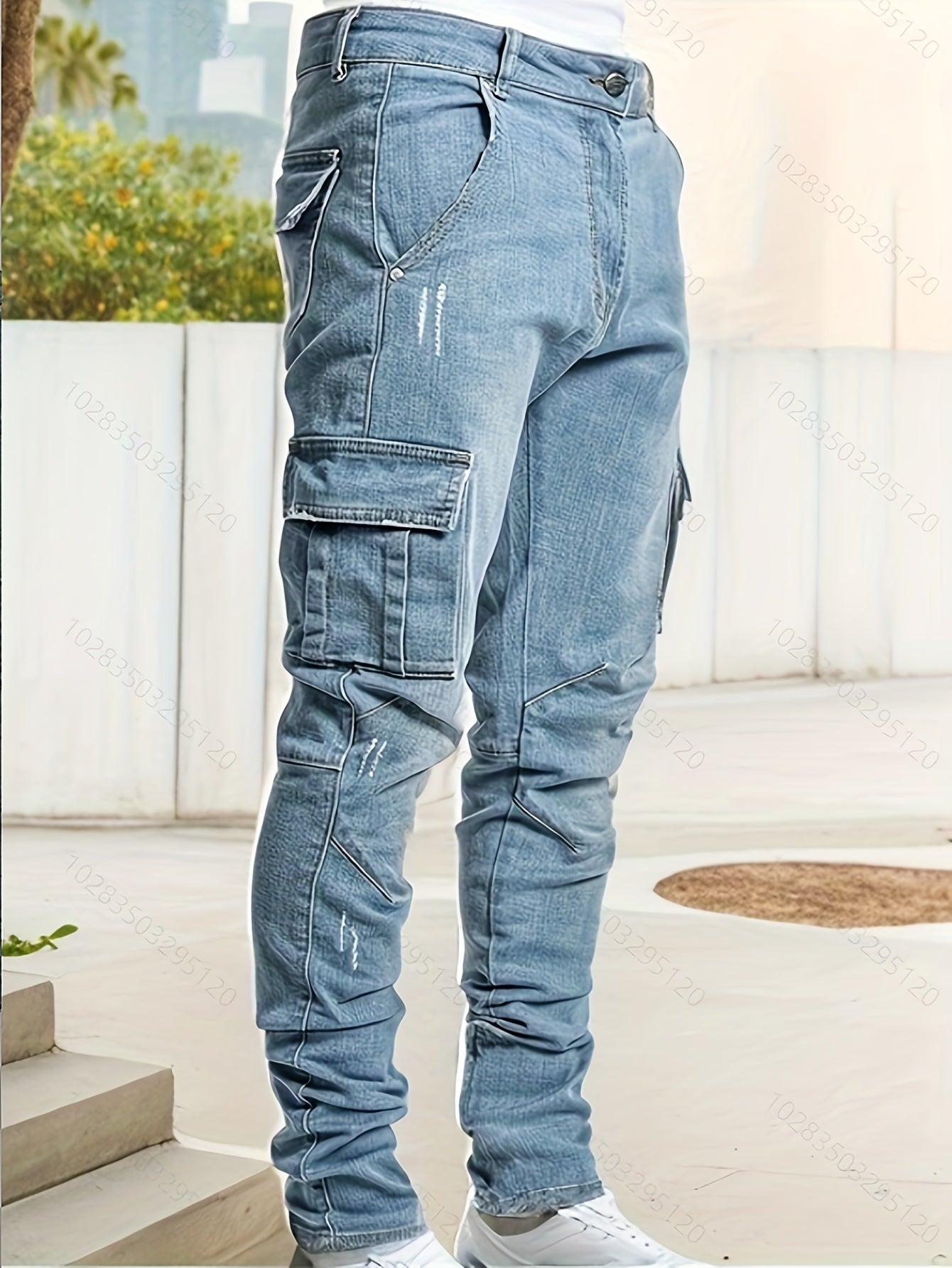 Marian Stretch Denim Slim Fit Cargo Jeans for Men