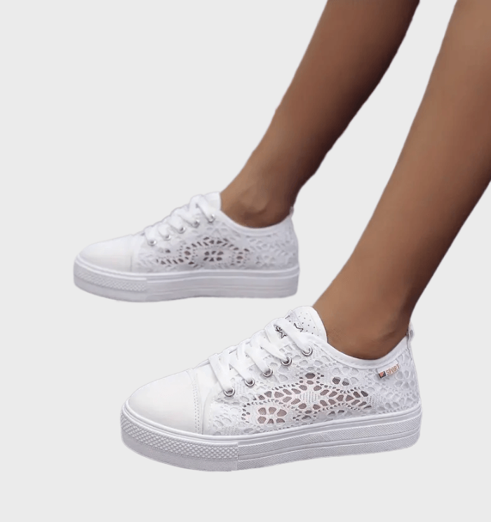 Alena White Low Cut Lace-Up Sneakers for Women