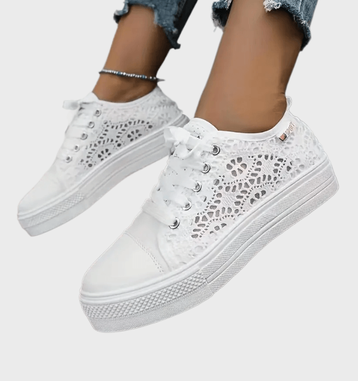 Alena White Low Cut Lace-Up Sneakers for Women