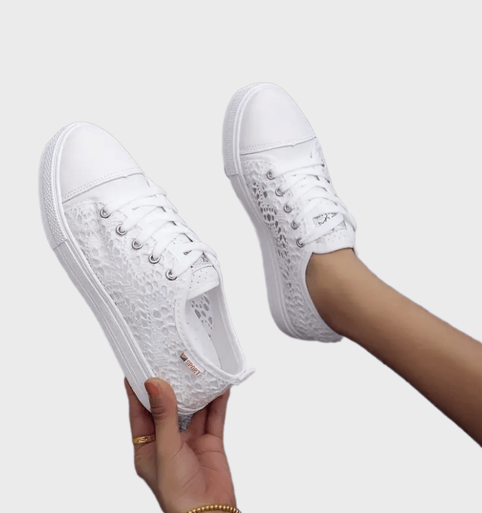 Alena White Low Cut Lace-Up Sneakers for Women