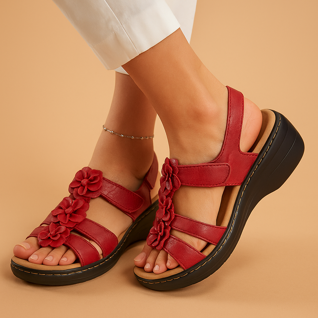 Black floral sandals for women | Grace