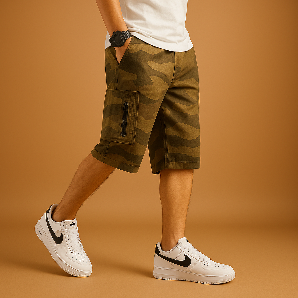 Camouflage cargo shorts with multiple pockets for men | Hunter