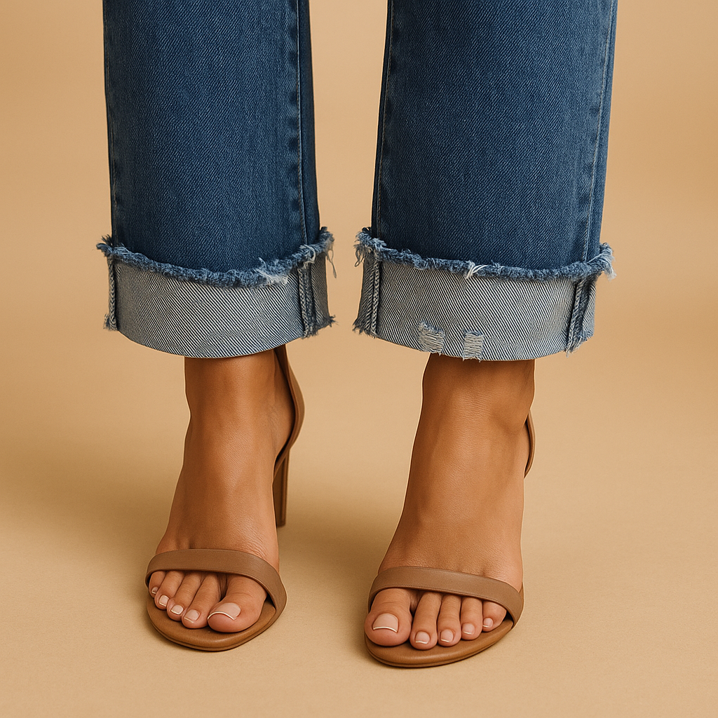 Casual jeans with asymmetrical waistband for women | Edna