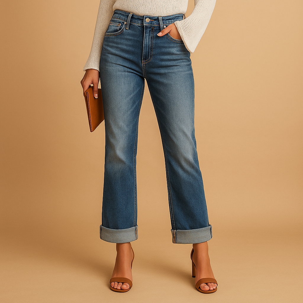 Casual jeans with asymmetrical waistband for women | Edna