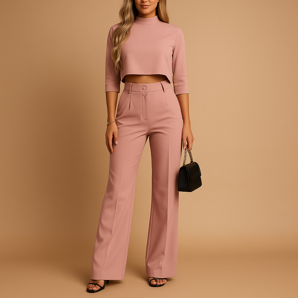 Cropped top and tailored pants set for women | Liana