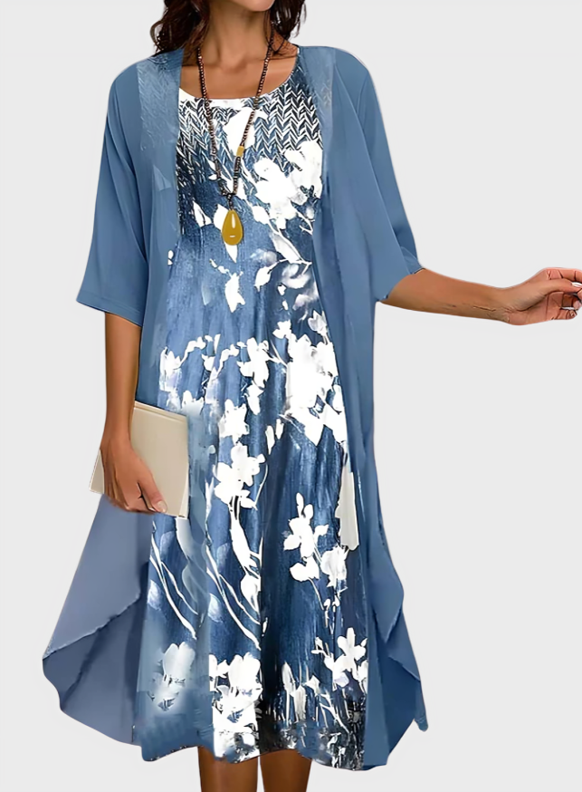 Elena – Elegant Floral Midi Dress for Effortless Grace