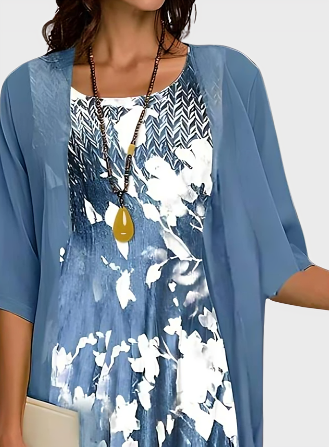 Elena – Elegant Floral Midi Dress for Effortless Grace